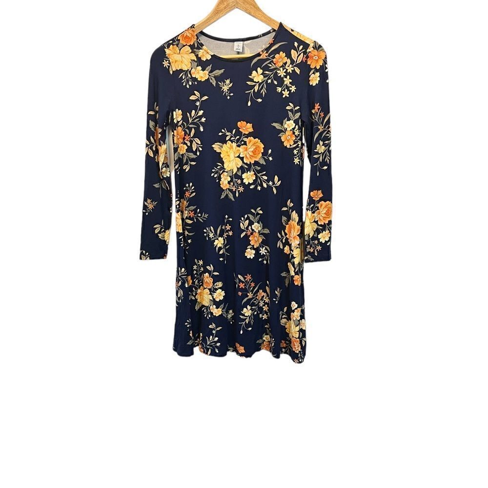 NWOT OLD NAVY Navy Floral Print long Sleeve Stretch Casual Dress XS